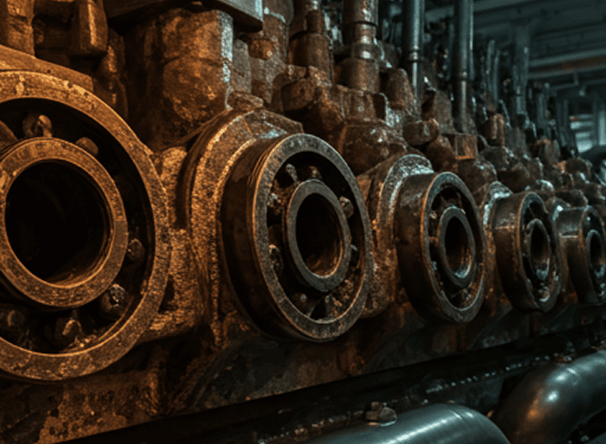 Rusted ship engine machinery